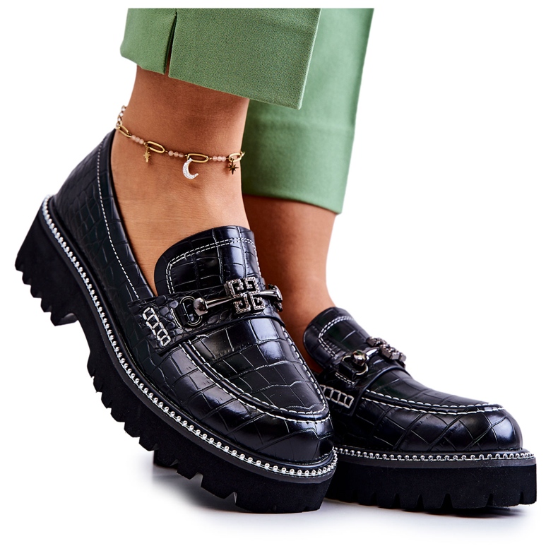 S.Barski Leather Snake Shoes With Black Adison Decoration S.Barski Leather Snake Shoes With Black Adison Decoration