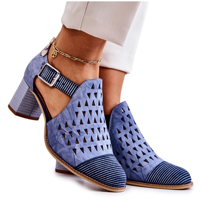 Women's Leather Openwork Boots Maciejka 04962-06 Blue