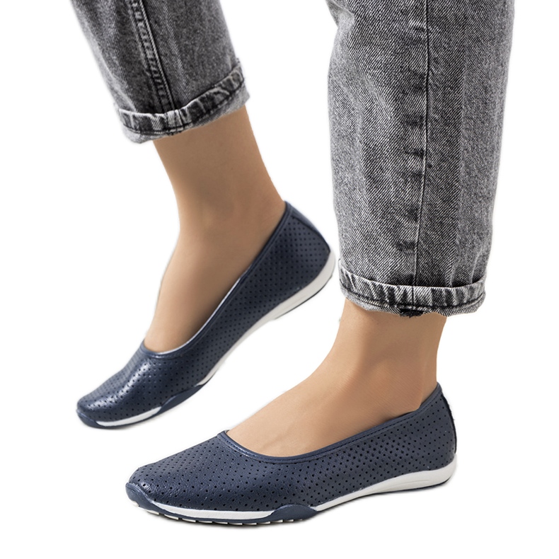 Simge navy blue leather ballerinas