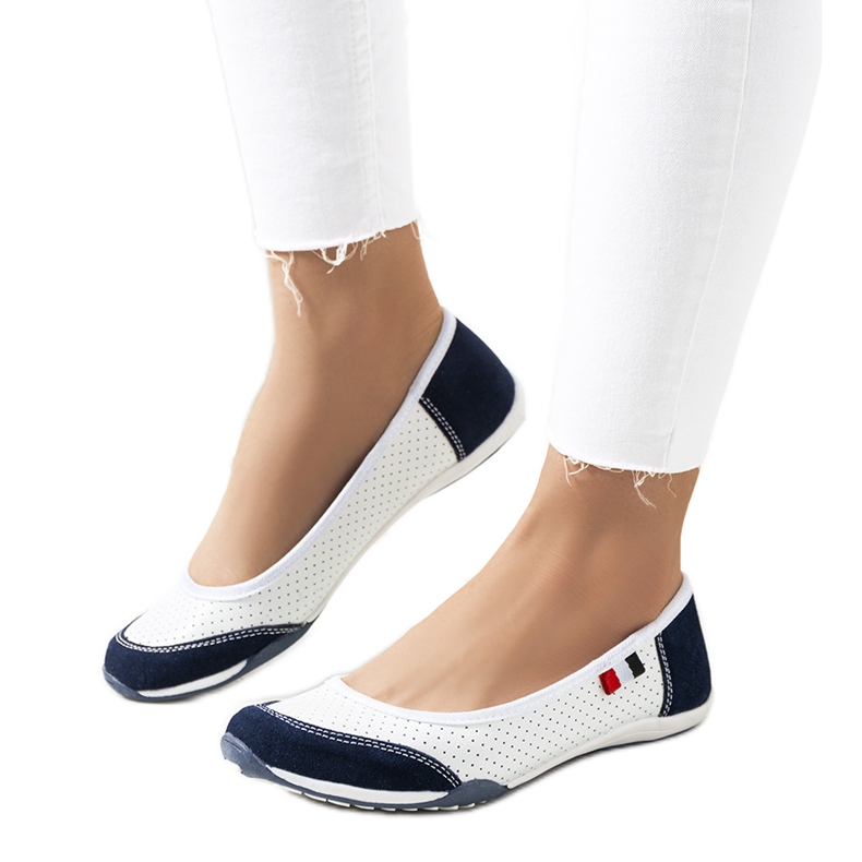 Kester white and navy blue leather ballerinas