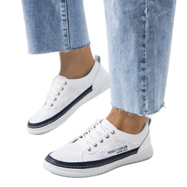 White leather sneakers from Valeska navy blue White leather sneakers from Valeska navy blue