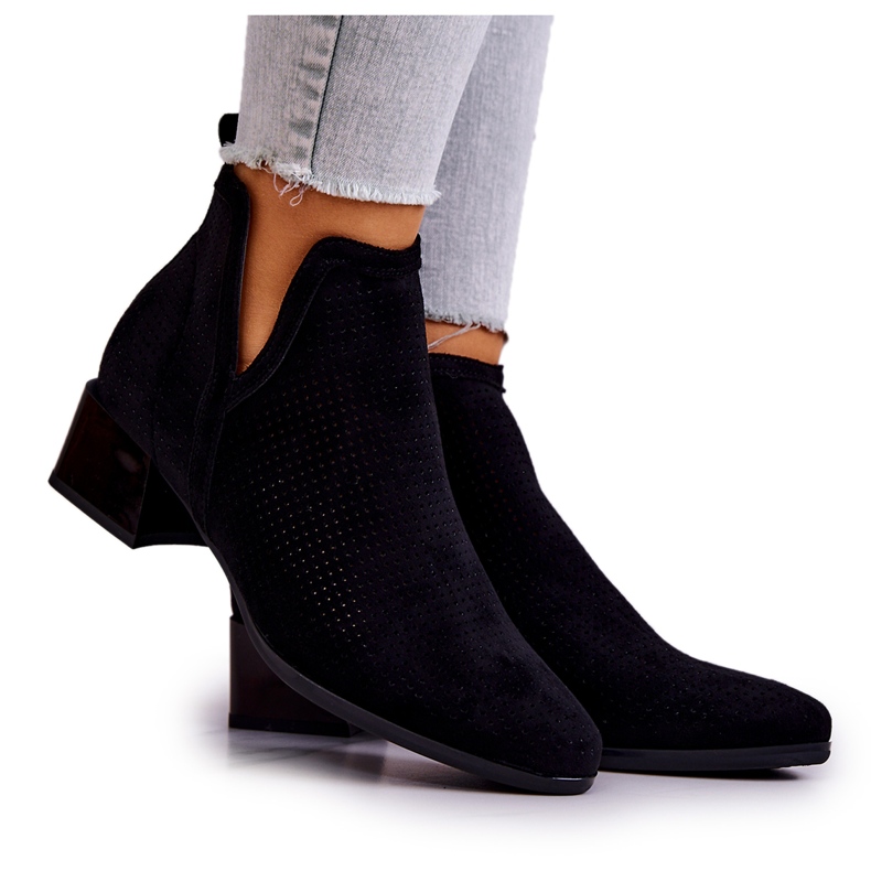 Vinceza Black Carine Openwork Suede Booties With A Cut