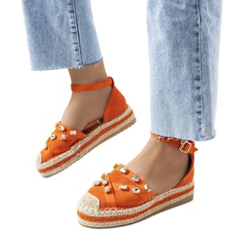 Orange espadrilles with Dide cubic zirconia