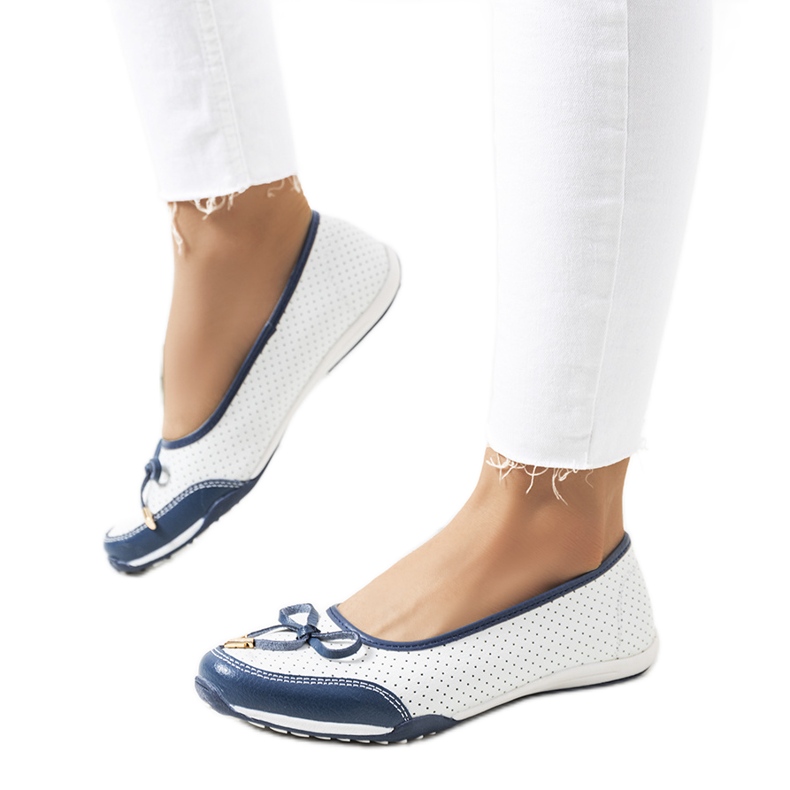 White and navy blue leather Marre ballerinas
