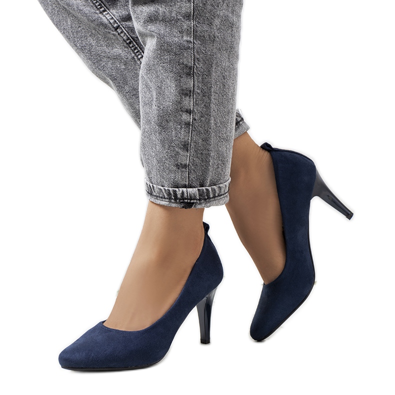 Navy blue pumps on a Cameron stiletto heel