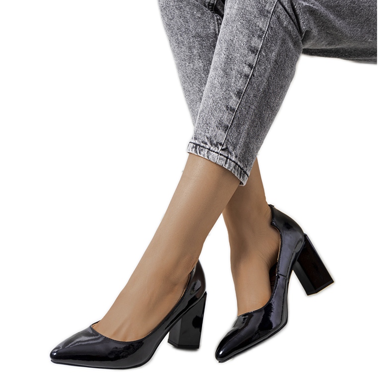 Black lacquer pumps on the Shannen post