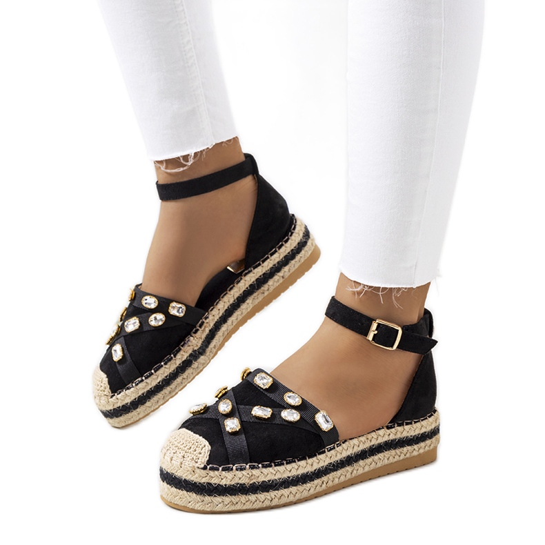 Black espadrilles with Dide cubic zirconia