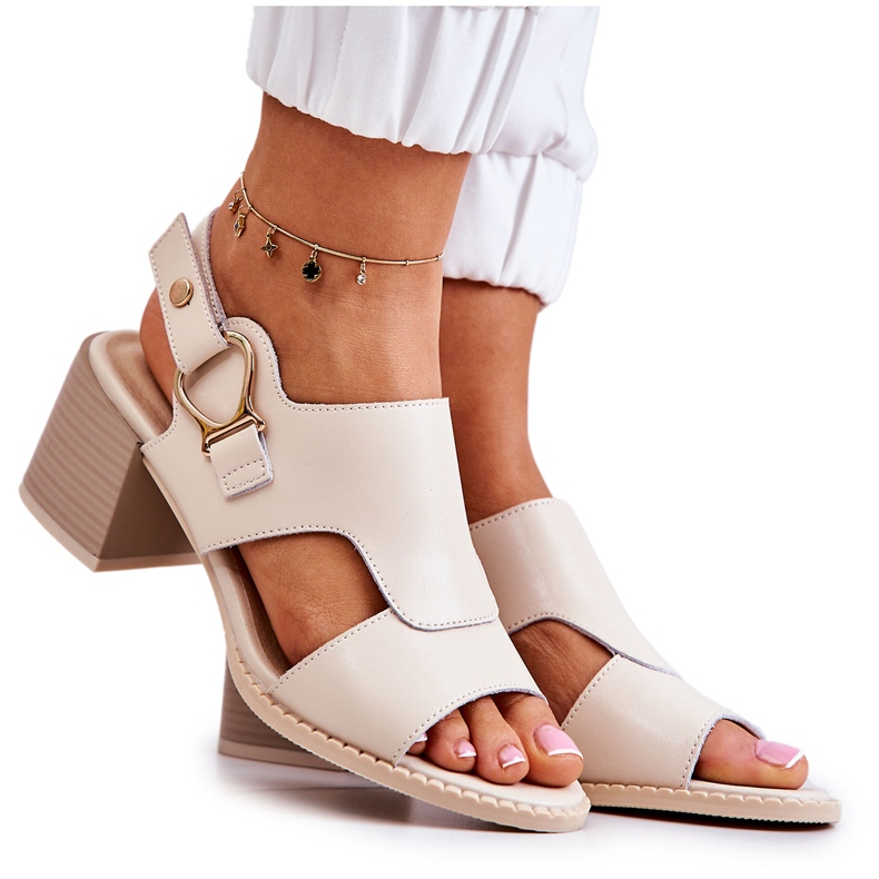 Leather High Heel Sandals La.Fi Beige Leratto