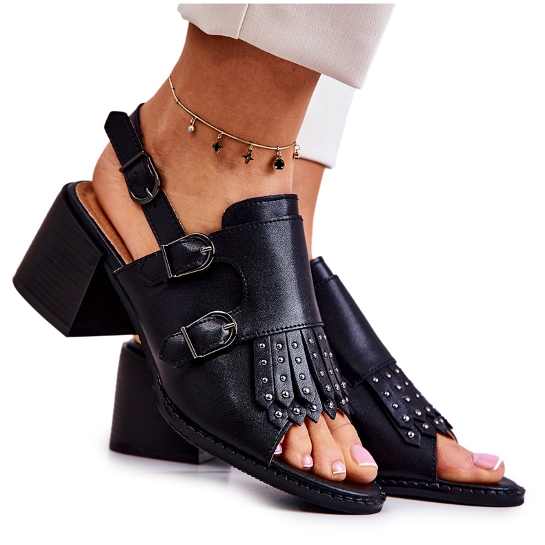 Leather Sandals With Studs La.Fi Black Casilla
