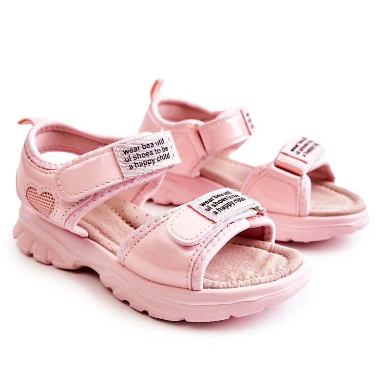 PJ2 Leather Children's Sandals With Pink Amoss Velcro ['pink']