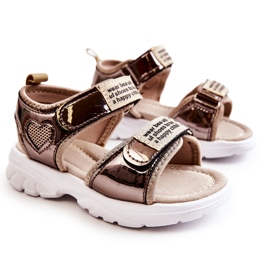 PJ2 Leather Children's Sandals With Velcro Dark Gold Amoss brown golden
