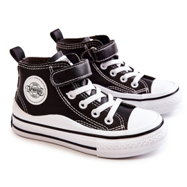 Children's Leather Sneakers With Velcro Black Bruni