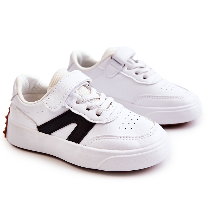 Children's Leather Low Sport Shoes Black and White Jessie