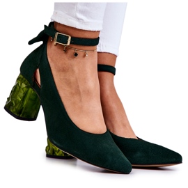 Suede Pumps With A Bow Maciejka 05059-09 Dark green