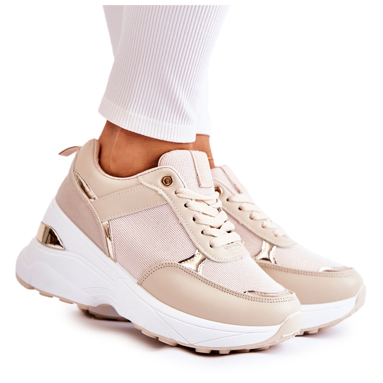 PG1 Women's Beige Activity Shiny Wedge Sport Shoes golden PG1 Women's Beige Activity Shiny Wedge Sport Shoes golden
