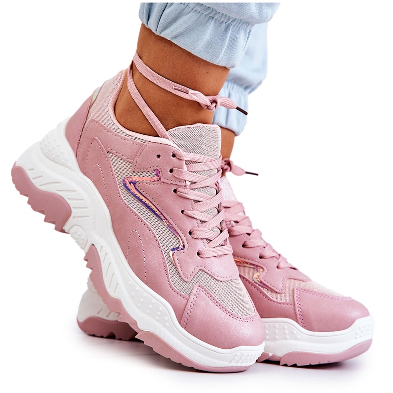 Women's Pink Chunky Shiny Pink Canadia Sneakers