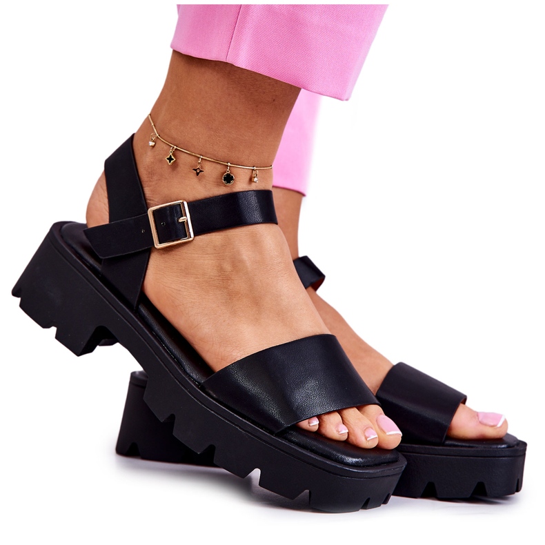 PS1 Leather Sandals On Heel Black Sovie