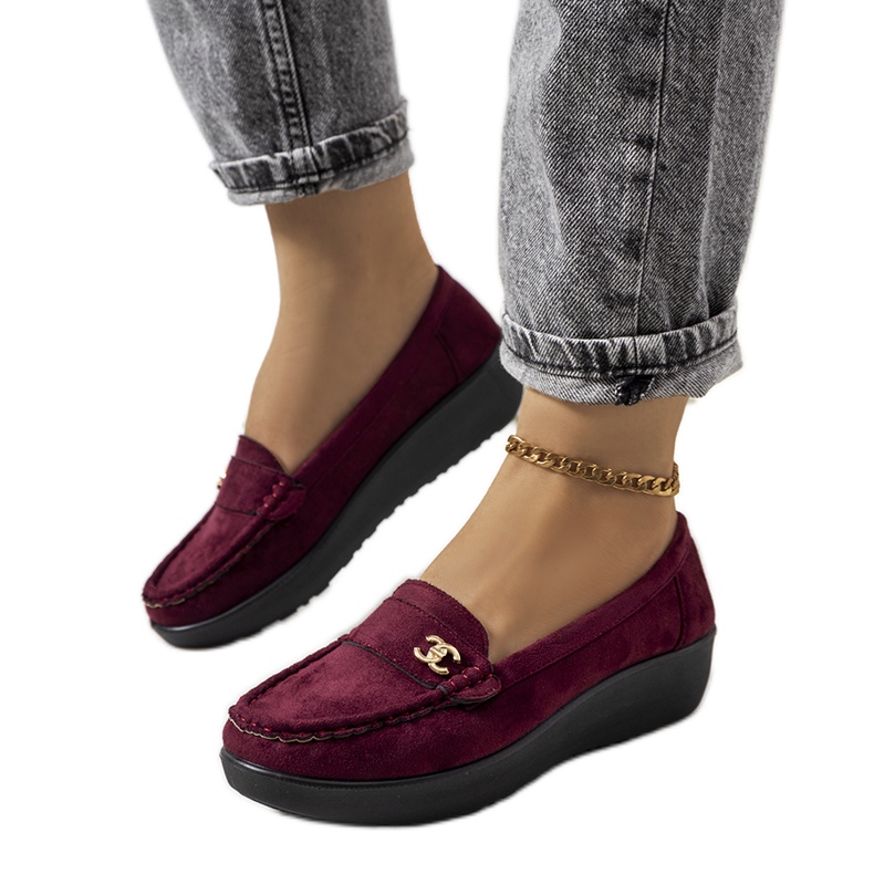 Maroon loafers on the Stapper wedge red multicolored