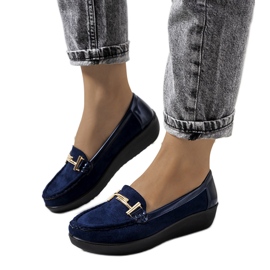 Navy blue moccasins on the Marinke wedge Navy blue moccasins on the Marinke wedge