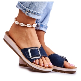 Fashionable Women's Slippers With Buckle Inblu CP000031 Navy Blue Fashionable Women's Slippers With Buckle Inblu CP000031 Navy Blue