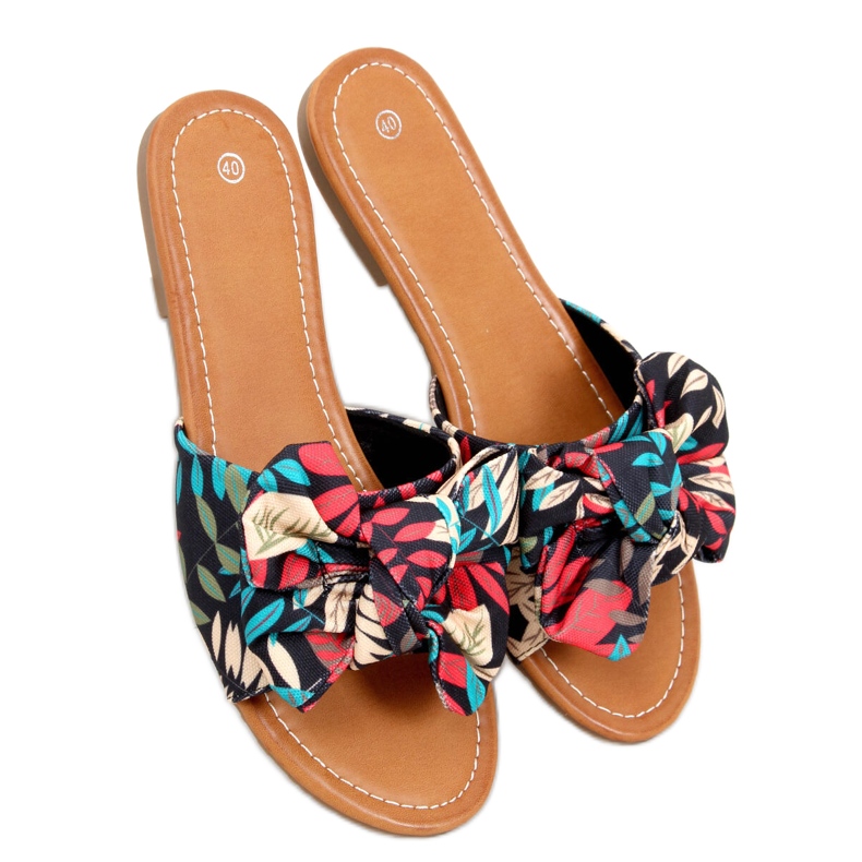 Lotos Black floral print slippers multicolored