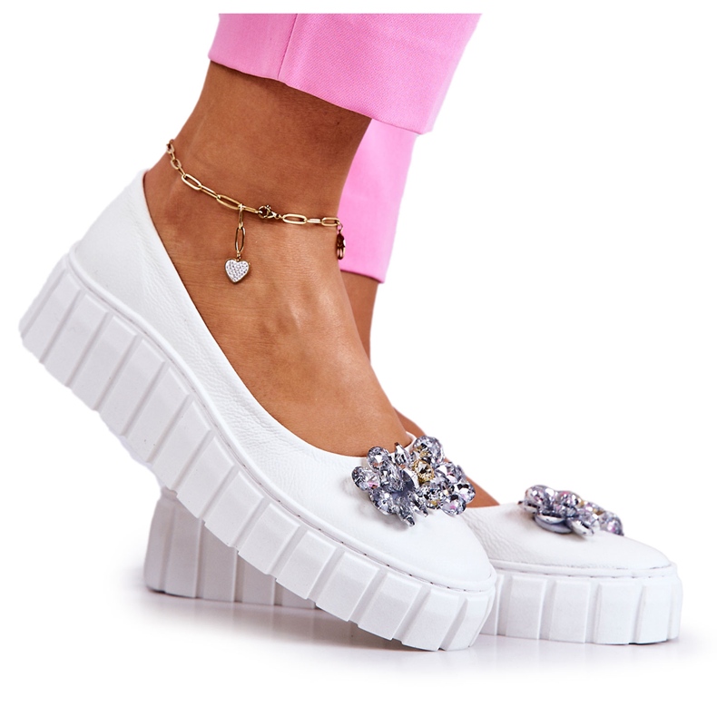 PA2 Leather Ballerinas On A Platform With A White Ladette Ornament