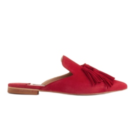 Marco Shoes Slippers with decorative fringes red Marco Shoes Slippers with decorative fringes red