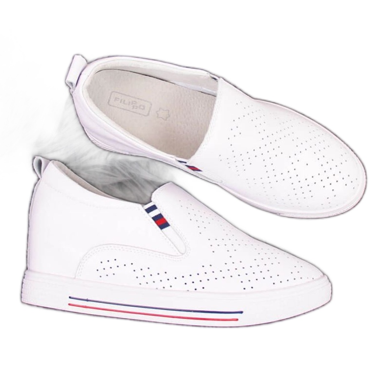Leather sneakers with white openwork wedges W Filippo