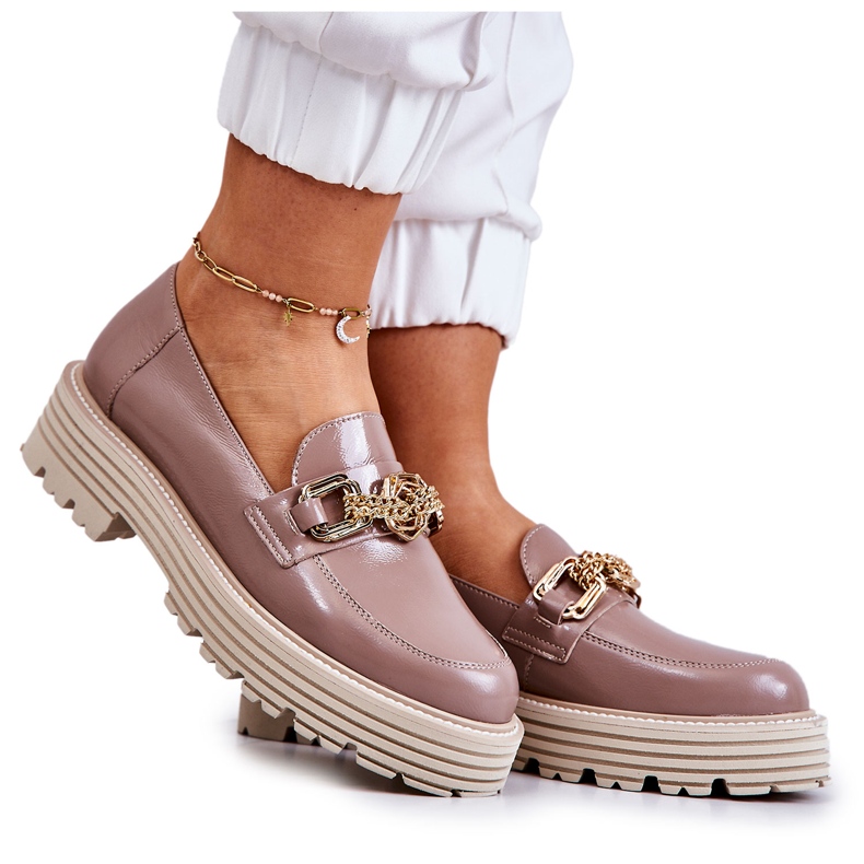 Women's Brogues Shoes Golden Leather Decoration Laura Messi 2383 Dark Beige Women's Brogues Shoes Golden Leather Decoration Laura Messi 2383 Dark Beige