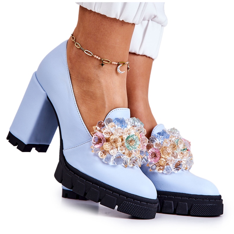 PA2 Elegant Pumps With Smooth Blue Caterine Ornament PA2 Elegant Pumps With Smooth Blue Caterine Ornament