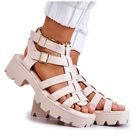 PS1 Leather Sandals With Strips Beige Minorite
