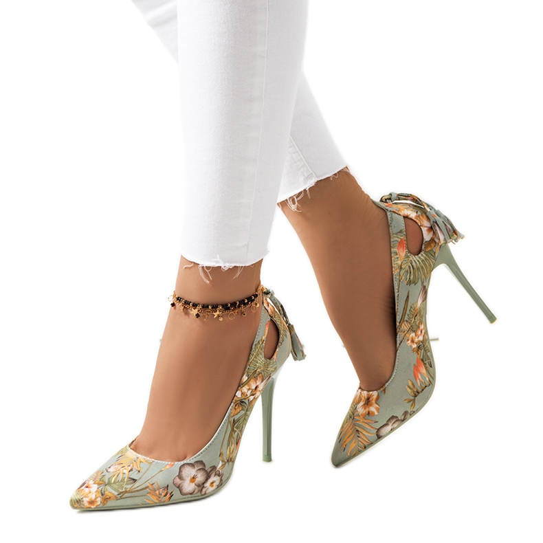 Green high heels with a floral Jalisa pattern multicolored