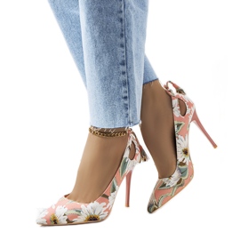 Pink stilettos with a floral Jalisa pattern white multicolored Pink stilettos with a floral Jalisa pattern white multicolored