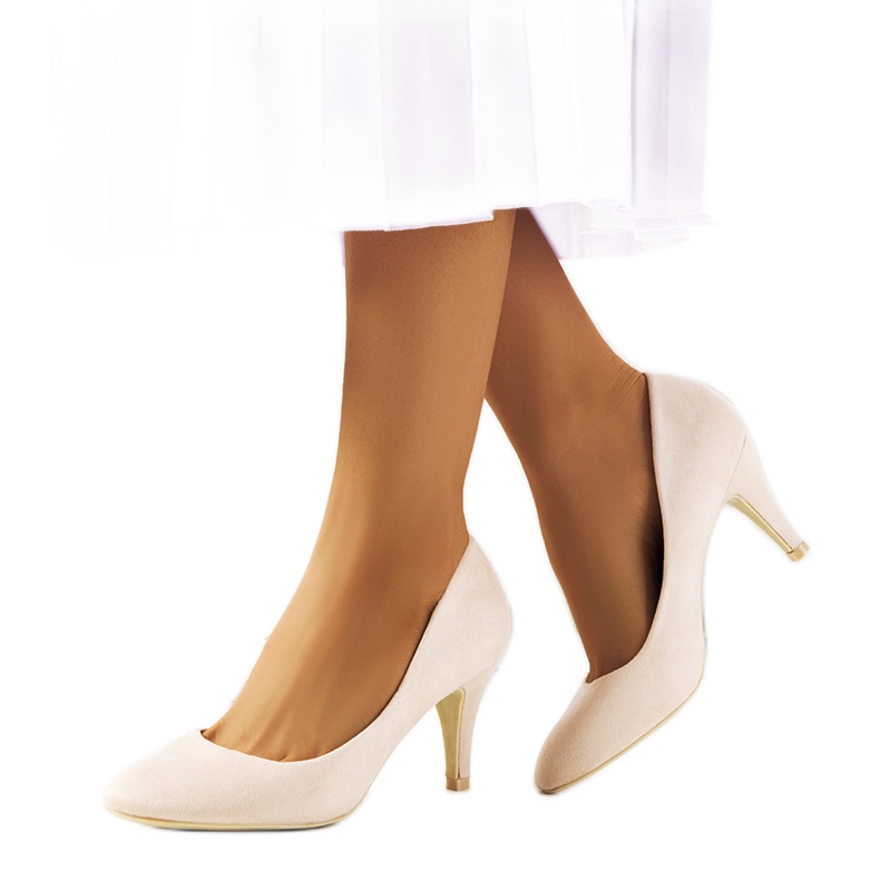 Beige pumps on a Maron heel
