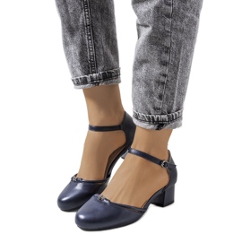 Navy blue pumps on a low post from Lynden