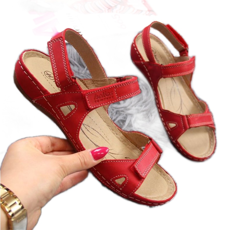 Red Velcro leather sandals W Helios 205