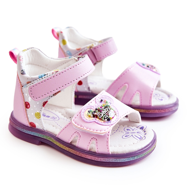 PJ2 Leather Children's Sandals Violet Dotty