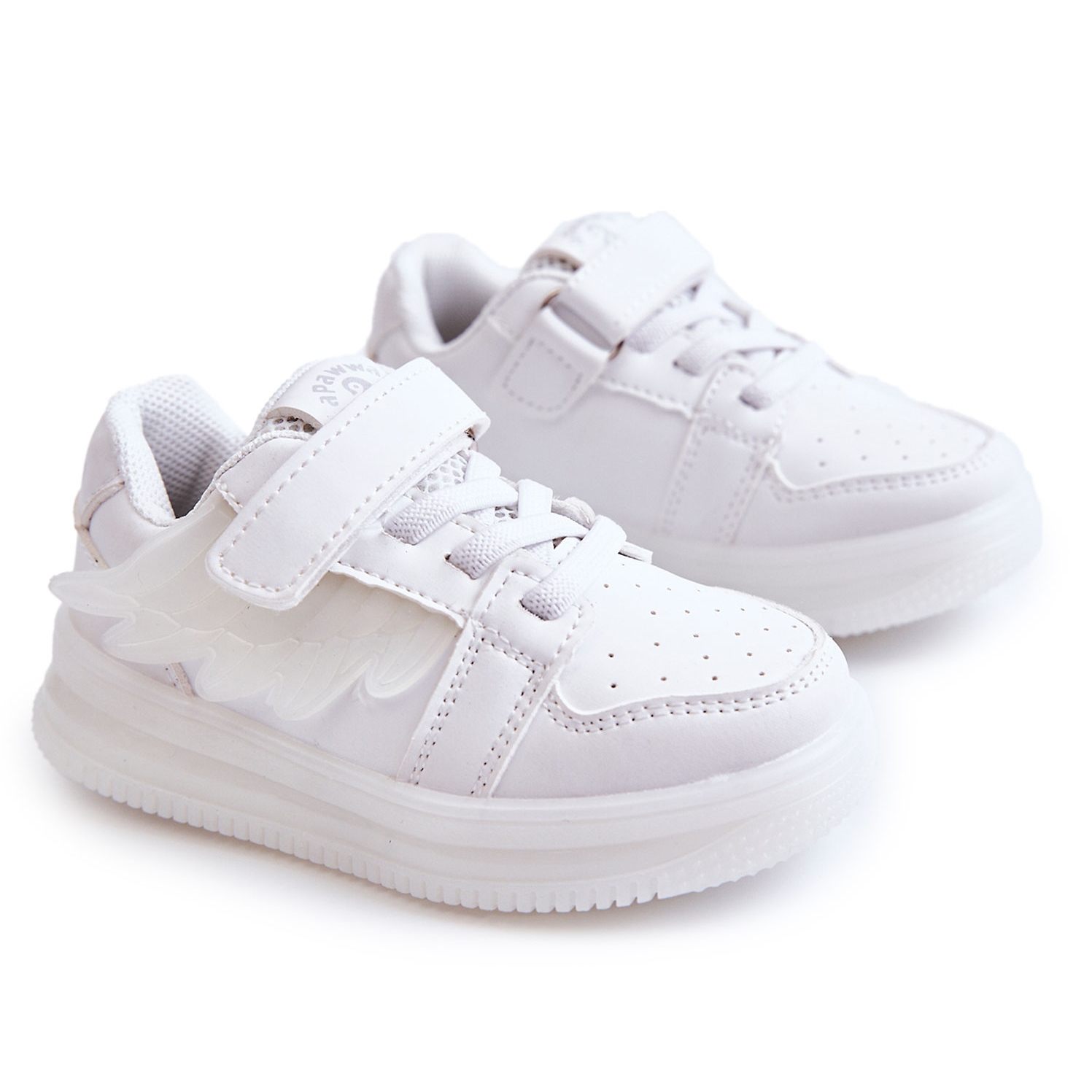 Children's leather Velcro sports shoes, white, Angel PA1