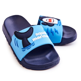 Light Children's Blue and Navy Sharky Slippers navy blue