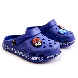BM Children's Light Slippers Crocs With Navy Blue Bertis Decoration