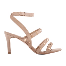 Marco Shoes Suede sandals with decorative studs beige