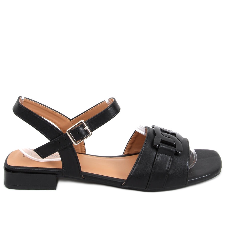 Iona Black low-heeled sandals