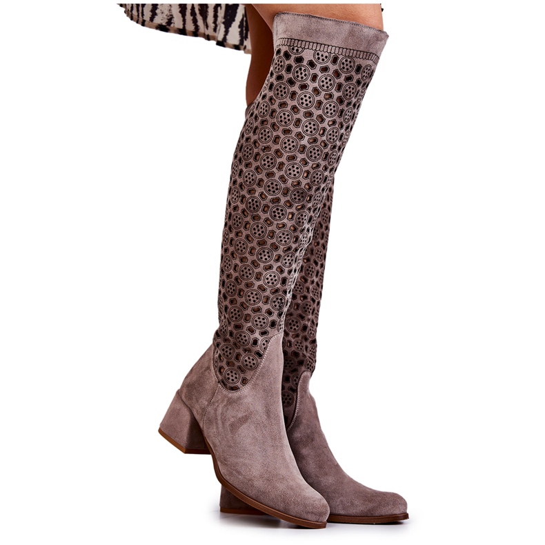 PA2 Suede boots with an openwork pattern in dark beige Hekilea brown