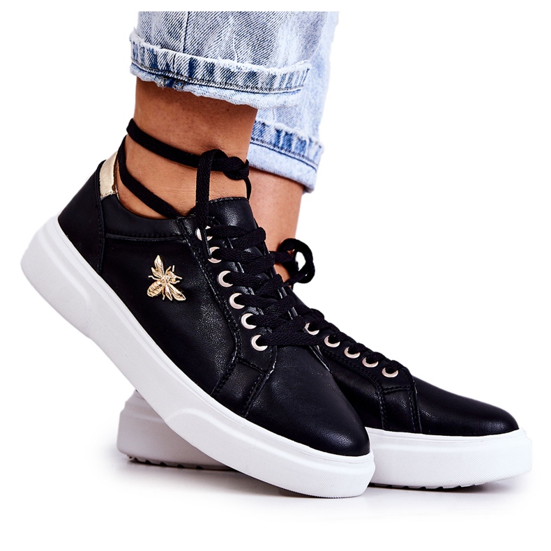 Vinceza Leather Sport Shoes With Black Calerie Decoration golden Vinceza Leather Sport Shoes With Black Calerie Decoration golden