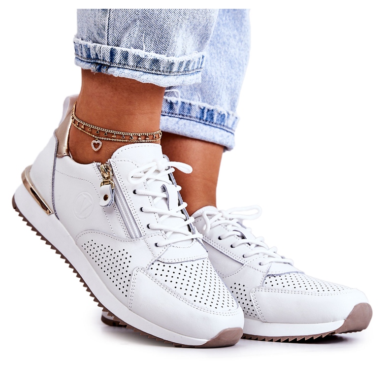 Vinceza Women's Sport Leather Sneakers Shoes White Horessa golden