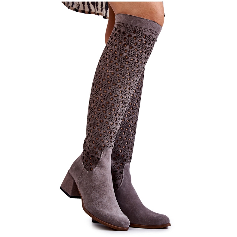 PA2 Suede boots with an openwork pattern in gray Hekilea grey