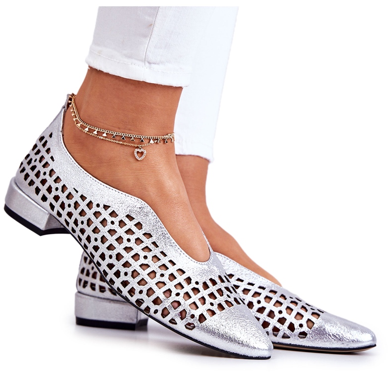 PA2 Elegant Leather Openwork Shoes Ismena silver