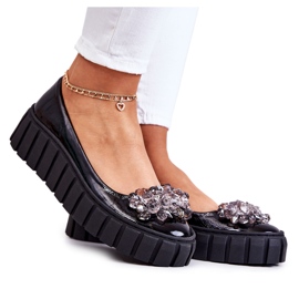 PA2 Leather Ballerinas On Platform With Black Ladette Ornament