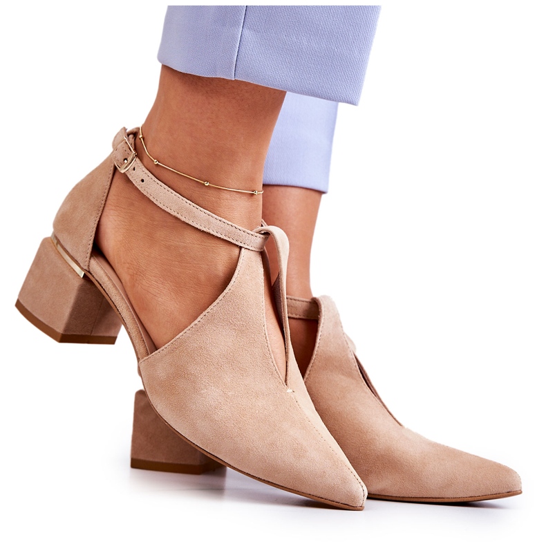 Suede Pumps On Heel Laura Messi 2309 Light beige