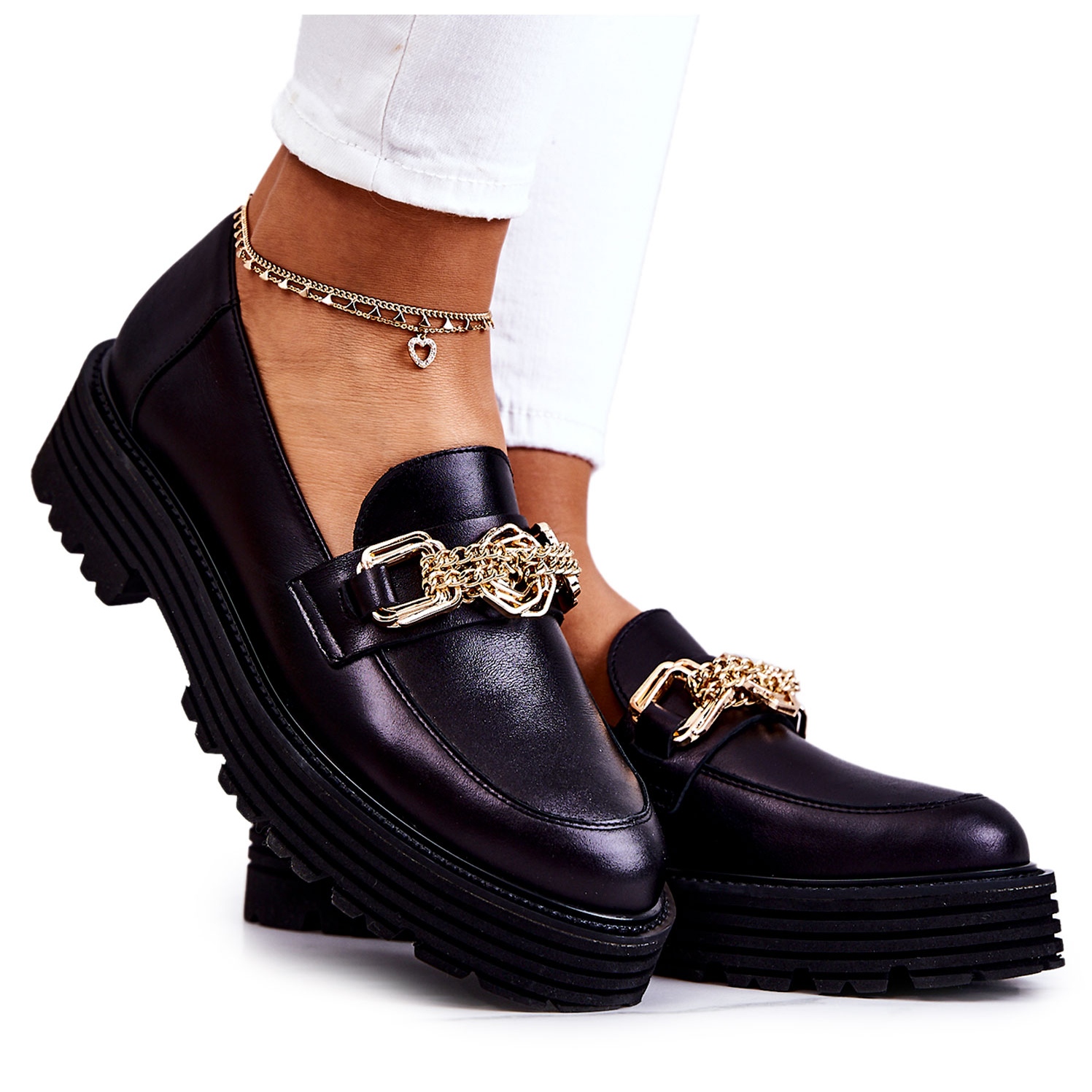 Ladies black leather brogues sales